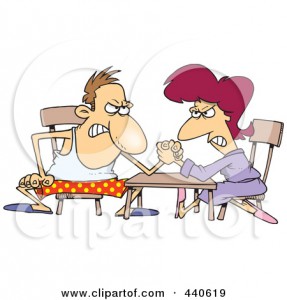 440619-Royalty-Free-RF-Clip-Art-Illustration-Of-A-Cartoon-Married-Couple-Arm-Wrestling